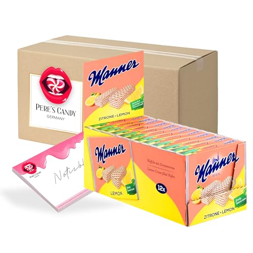 Manner Zitronencreme Schnitten Waffeln | 12er Pack (12 x 75g) | mit Geschenk von Pere’s Candy von PERE’S CANDY