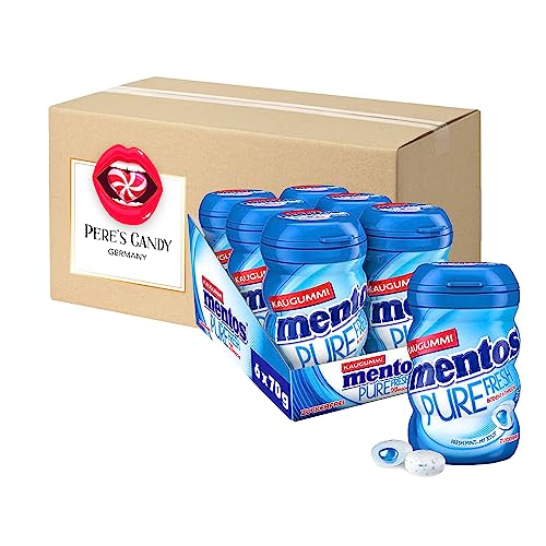 Mentos Pure Fresh Mint Kaugummi (6 x 70g) zuckerfreie Chewing Gum Dragees & flüssiger Füllung von Pere's Candy® Box mit Geschenk von PERE’S CANDY