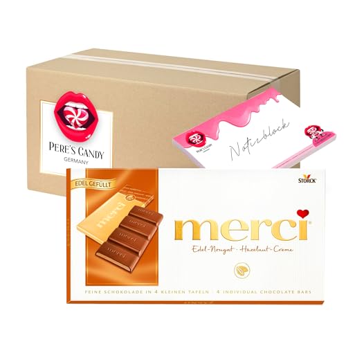 Pere's Candy® Bundle für Merci Edel-Nougat Chocolate 5 x 112 g Tafelschokolade + Pere's Candy Notepad DIN A7-25 Blatt von PERE’S CANDY