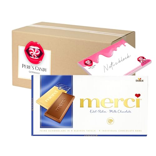 Pere's Candy® Bundle für Merci Edel-Rahm Chocolate 5 x 100 g Tafelschokolade + Pere's Candy Notepad DIN A7-25 Blatt von PERE’S CANDY