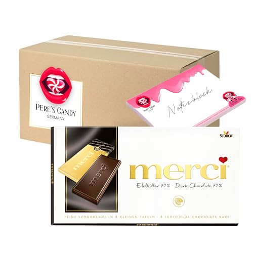 Pere's Candy® Bundle für Merci Edelbitter 72% Chocolate 5 x 100g Tafelschokolade + Pere's Candy Notepad DIN A7-25 Blatt von PERE’S CANDY