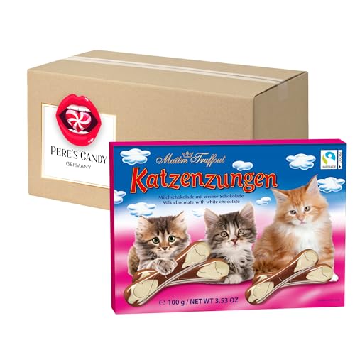 Milch- und weiße Schokolade Katzenzungen • 5er Pack (5 x 100 g) von Pere's Candy® Box mit Geschenk von PERE’S CANDY