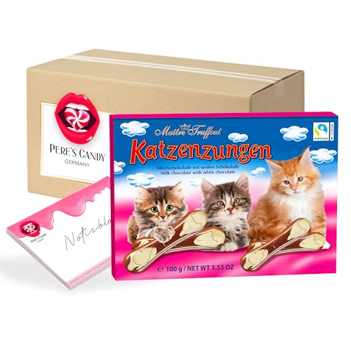 Milch- und weiße Schokolade Katzenzungen • 5er Pack (5 x 100 g) von Pere's Candy® Box mit Geschenk von PERE’S CANDY