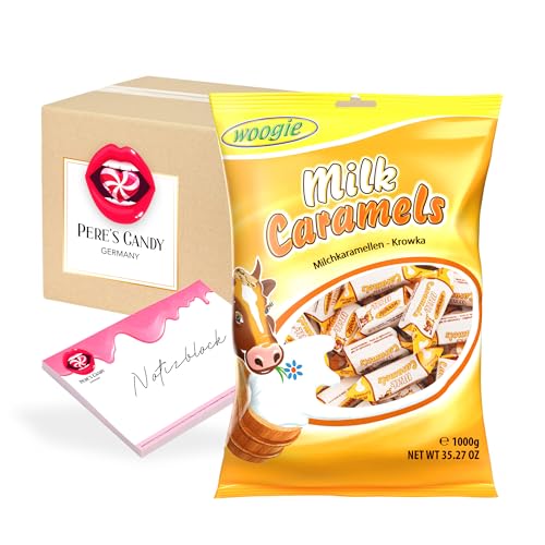 Milchkaramellen Kuhbonbons Classic – weiche Karamellbonbons aus süßem Karamell Sahne Toffees 1kg Beutel mit Geschenk von Pere's Candy von PERE’S CANDY