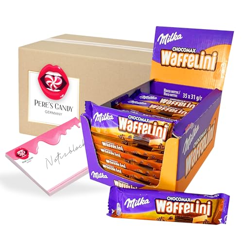 Pere's Candy® Bundle für Milka Waffelini CHOCOMAX - Waffelriegel mit Crèmefüllung überzogen mit Alpenmilch Schokolade - 35 Riegel à 31g + Pere's Candy Notepad DIN A7-25 Blatt Pere's Candy® Bundle für Milka Waffelini CHOCOMAX - Waffelriegel mit Crèmefüllung überzogen mit Alpenmilch Schokolade - 35 Riegel à 31g + Pere's Candy Notepad DIN A7-25 Blatt von PERE’S CANDY