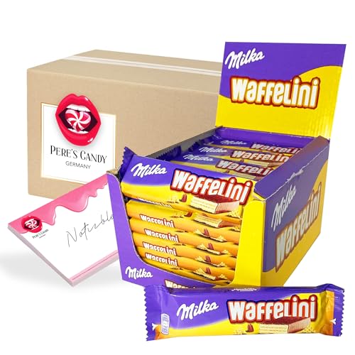 Pere's Candy® Bundle für Milka Waffelini MILK - Waffelriegel mit Crèmefüllung überzogen mit Alpenmilch Schokolade - 35 Riegel à 31g + Pere's Candy Notepad DIN A7-25 Blatt von PERE’S CANDY