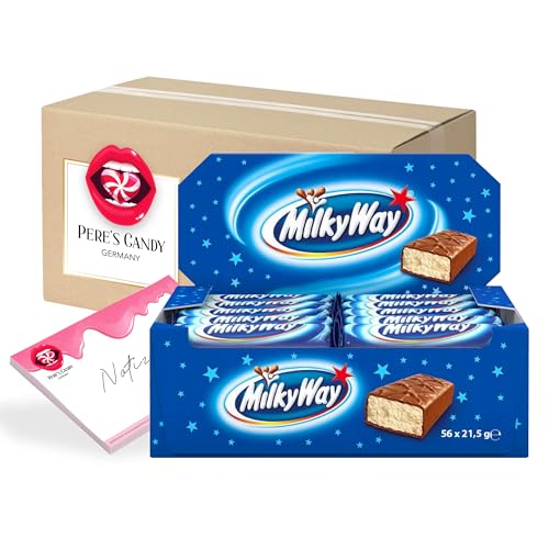 Pere's Candy Bundle für Milky Way Multipack mit 56 x 21,5g einzeln Riegel aus Milchschokolade+ Pere's Candy Notepad DIN A7-25 Blatt von PERE’S CANDY