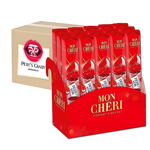 Mon Chéri - Thekendisplay 15x5 (780g) Ferrero Mon Chéri Praline, einzeln verpackten Likör-Kirsch-Pralinen aus Halbbitterschokolade mit Geschenk von Pere's Candy von PERE’S CANDY