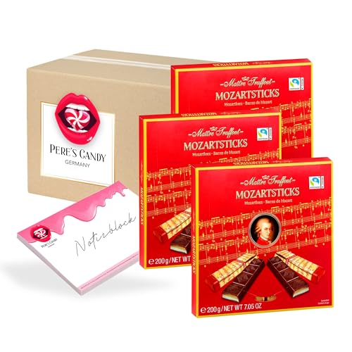 Pere's Candy® Bundle für Mozart Riegel - Mozartsticks 3er Pack (3 x 200 g) + Pere's Candy Notepad DIN A7-25 Blatt von PERE’S CANDY