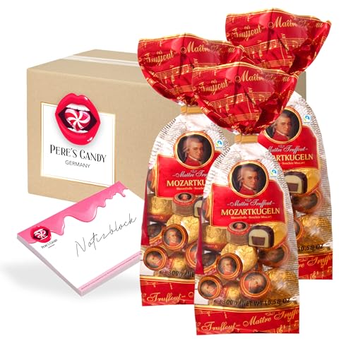 Pere's Candy® Bundle für Mozartkugeln Beutel 3er Pack (3 x 300 g) + Pere's Candy Notepad DIN A7-25 Blatt von PERE’S CANDY