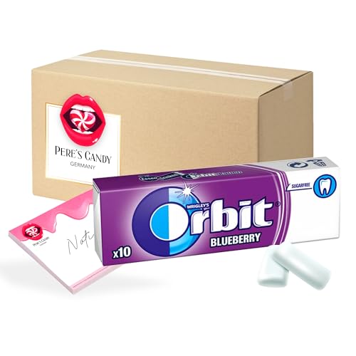 23,99€ inkl. USt (57,12€/kg) Orbit BLUEBERRY Kaugummi 420g - Zuckerfrei 30 x 10 Dragees von Pere's Candy® mit notepad - Bundle von PERE’S CANDY