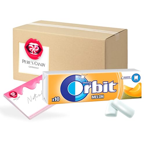 24,99€ inkl. USt (59,50€/kg) Original Wrigley`s Orbit MELON Kaugummi • Frischer Atem • Zuckerfrei 30 x 10 Dragees von Pere's Candy® mit notepad - Bundle von PERE’S CANDY