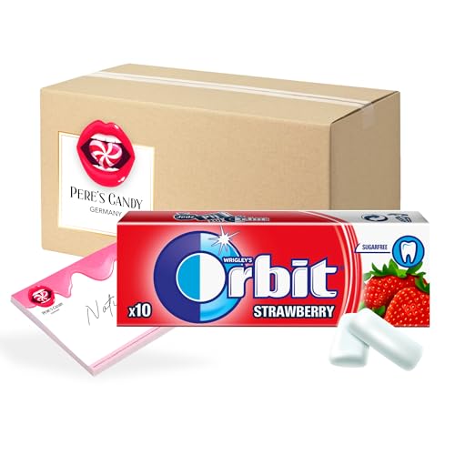 Original Wrigley`s Orbit STRAWBERRY Kaugummi • Frischer Atem • Zuckerfrei 30 x 10 Dragees • von Pere's Candy® Box mit Geschenk von PERE’S CANDY