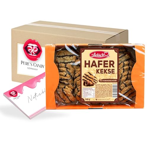 Pere's Candy® Bundle für 2erPack (2 x 540 g) Liebich Knusprige Haferkekse mit Kakaoglasur Haferflockengebäck + Pere's Candy Notepad DIN A7-25 Blatt von PERE’S CANDY