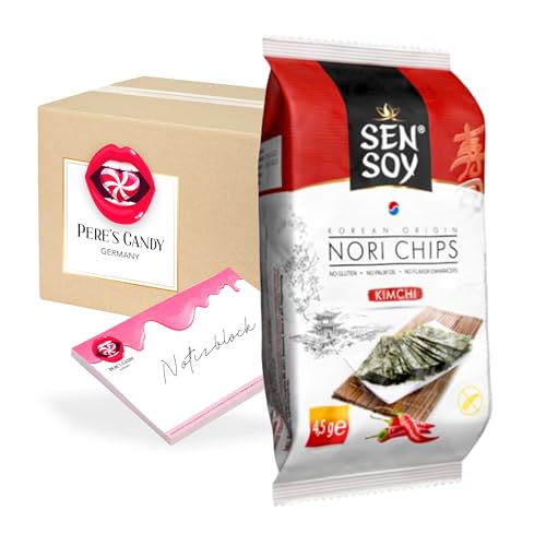 Pere's Candy® Bundle für 2 x 4,5 g Kimchi Nori-Chips Algen-Snacks Knusprige Nori-Algenflocken mit Sesamöl geröstet Glutenfrei + Pere's Candy Notepad 25 Blatt von PERE’S CANDY