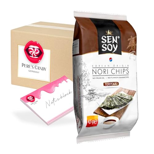 Pere's Candy® Bundle für 2 x 4,5 g Teriyaki Nori-Chips Algen-Snacks Knusprige Nori-Algenflocken mit Sesamöl geröstet Glutenfrei + Pere's Candy Notepad 25 Blatt von PERE’S CANDY