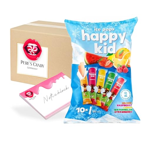 Pere's Candy® Bundle für 20 x 50 ml Happy Kid Wassereis Mix mit 5 Sorten | Erdbeere, Himbeere, Lemon, Orange, Watermelon | Mit Fruchtsaft | Zum Selbsteinfrieren + Pere's Candy Notepad 25 Blatt von PERE’S CANDY