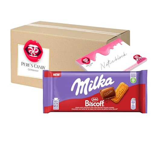 Pere's Candy® Bundle für 6 x 90g Milka Alpenmilchschokolade und knuspriger Lotus Biscoff-Kekse + Pere's Candy Notepad DIN A7-25 Blatt von PERE’S CANDY