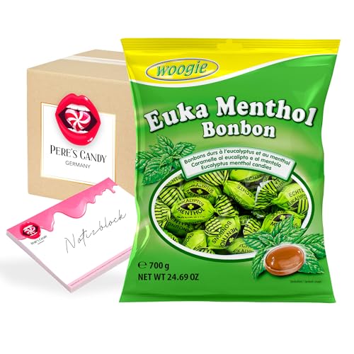 Pere's Candy® Bundle für 700g Bonbon Klassiker Euka Menthol mit Eukalyptus- und Mentholgeschmack + Pere's Candy Notepad DIN A7-25 Blatt von PERE’S CANDY