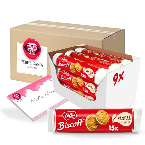 Pere's Candy Bundle für 9 x 150 g Lotus Biscoff Spekulatius Sandwich Doppelkeks Vanille Cream + Pere's Candy Notepad DIN A7-25 Blatt von PERE’S CANDY