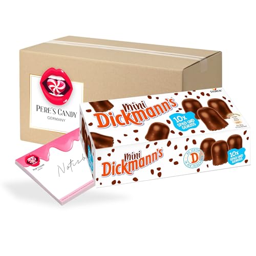 Pere's Candy® Bundle für mini Dickmann's Schaumküsse 9x10-er Frischebox (9 x 83 g) Schokoküsse mit lockerem Schaum + Pere's Candy Notepad DIN A7-25 Blatt von PERE’S CANDY