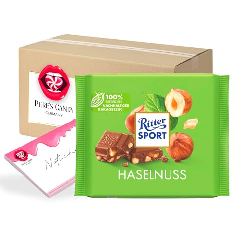 Pere's Candy® Bundle für 12 x 100g Haselnuss Tafel Schokolade + Pere's Candy Notepad DIN A7-25 Blatt von PERE’S CANDY