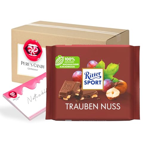 Pere's Candy® Bundle für 12 x 100g Trauben Nuss Tafel Schokolade Sultaninen Haselnuss-Stückchen + Pere's Candy Notepad DIN A7-25 Blatt von PERE’S CANDY