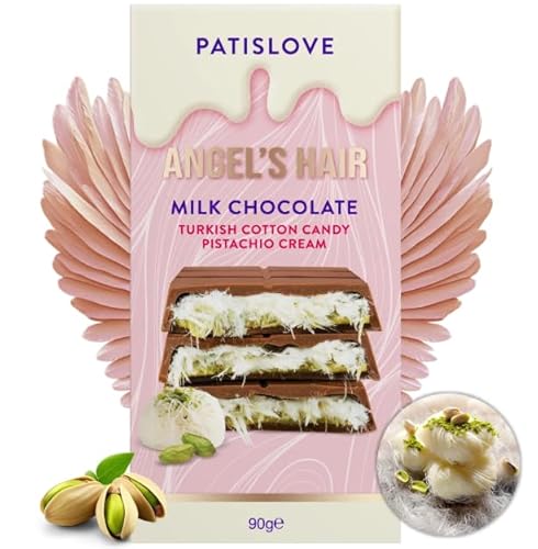 Pere's Candy Bundle für Angel Hair VOLLMILCH Schokolade 90g Gefüllt mit Pismaniye & Pistaziencreme mit Türkische Zuckerwatte Kadayif Halva + Pere's Candy Notepad 25 Blatt von PERE’S CANDY