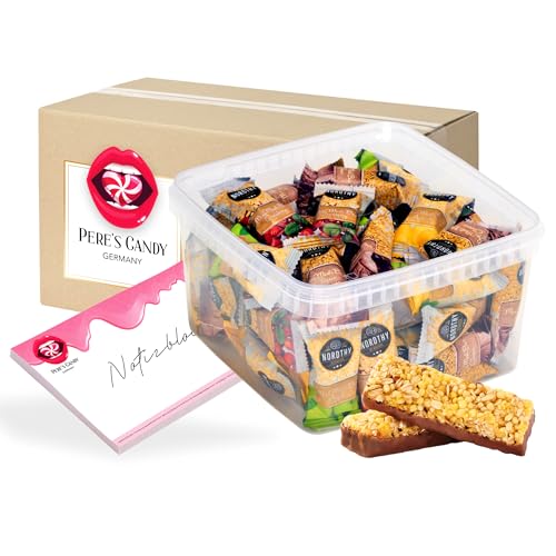 Pere's Candy Bundle für Mini Müsli Bars Mix Box aus Dänemark mit Apfel, Aprikose, Banane und Cranberry Geschmack 700g (ca. 45 Stück) + Pere's Candy Notepad 25 Blatt von PERE’S CANDY