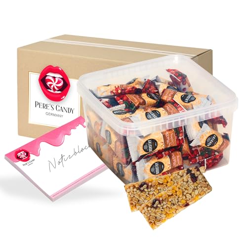 Pere's Candy Bundle für Mini Müsli Bars Preiselbeeregeschmack Box aus Dänemark 700g (ca. 45 Stück) + Pere's Candy Notepad 25 Blatt von PERE’S CANDY