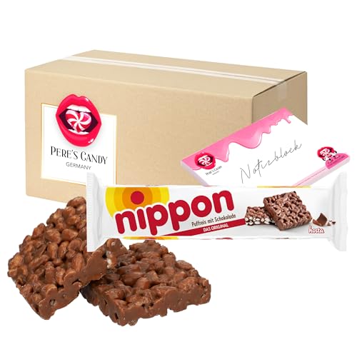 Pere's Candy Bundle für 8 x 200g Nippon Puffreis mit Milch Schokolade – Knuspriger Puffreis und Cerealien umhüllt in feinster Milchschokolade + Pere's Candy Notepad 25 Blatt von PERE’S CANDY