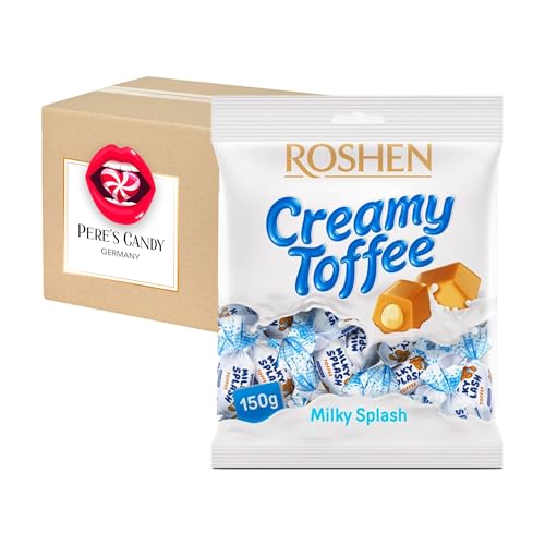 ROSHEN Milky Splash 6 x 150 g Toffee mit Cremefüllung Bonbons von Pere's Candy Box mit Geschenk von PERE’S CANDY