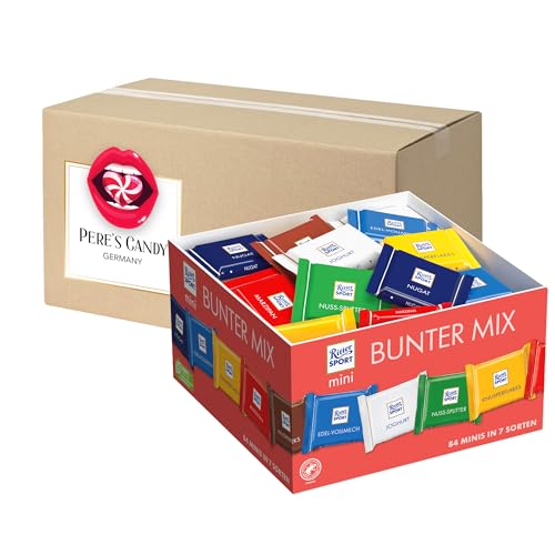 Ritter Sport (84 x 16,67 g) mini Bunter Mix Schokobox 7-fach sortiert mit Geschenk von Pere's Candy von PERE’S CANDY
