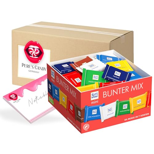 Pere's Candy® Bundle für Ritter Sport (84 x 16,67 g) mini Bunter Mix + Pere's Candy Notepad DIN A7-25 Blatt von PERE’S CANDY