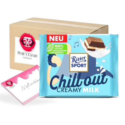 Pere's Candy® Bundle für Ritter Sport Chill Out Creamy Milk Gefüllte Vollmilchschokolade 5er Pack(5x100g) + Pere's Candy Notepad DIN A7-25 Blatt von PERE’S CANDY