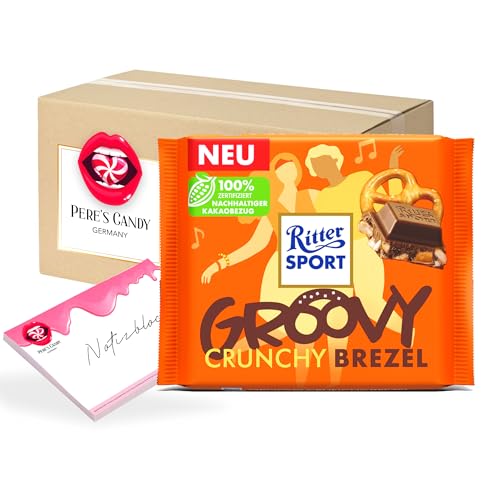 Pere's Candy® Bundle für Ritter Sport Groovy Crunchy Brezel Milchschokolade mit Brezelstückchen und Cornflakes 11er Pack(11x100g) + Pere's Candy Notepad DIN A7-25 Blatt von PERE’S CANDY
