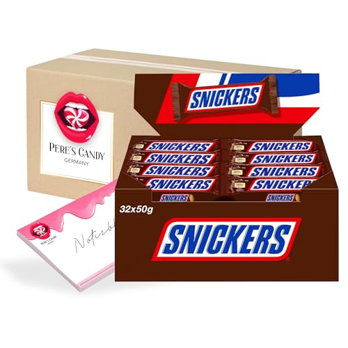 Pere's Candy® Bundle für Snickers Classic Thekendisplay 32x50g + Pere's Candy Notepad DIN A7-25 Blatt von PERE’S CANDY