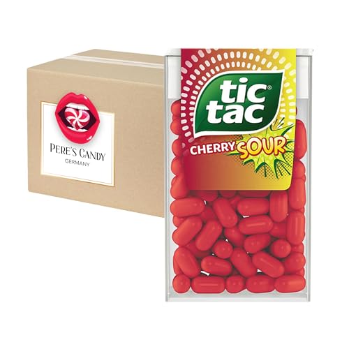 Tic Tac Süßigkeiten CHERRY SOUR Geschmack 24 Pack (24 x 18 g) im praktischen Pack von Pere's Candy® Box mit Geschenk von PERE’S CANDY