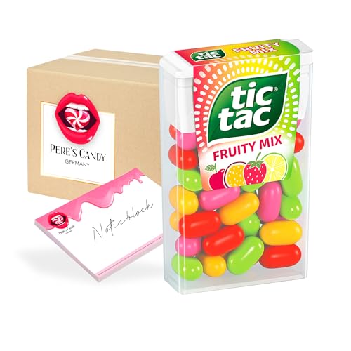 Tic Tac Süßigkeiten Fruity Mix Geschmack 24 Pack (24 x 18 g) | für kleine Momente der Erfrischung im praktischen Pack | von Pere's Candy® mit Geschenk notepad - Bundle von PERE’S CANDY