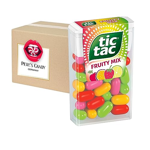 Tic Tac Süßigkeiten Fruity Mix Geschmack 24 Pack (24 x 18 g) | für kleine Momente der Erfrischung im praktischen Pack | von Pere's Candy® Box mit Geschenk von PERE’S CANDY
