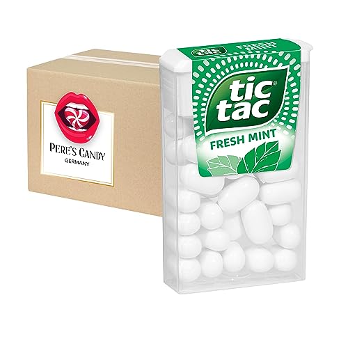 Tic Tac Süßigkeiten MINT Geschmack 24 Pack (24 x 18 g) | für kleine Momente der Erfrischung im praktischen Pack | von Pere's Candy® Box mit Geschenk von PERE’S CANDY