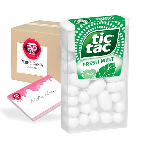 Tic Tac Süßigkeiten MINT Geschmack 24 Pack (24 x 18 g) | für kleine Momente der Erfrischung im praktischen Pack | von Pere's Candy® Box mit Geschenk von PERE’S CANDY