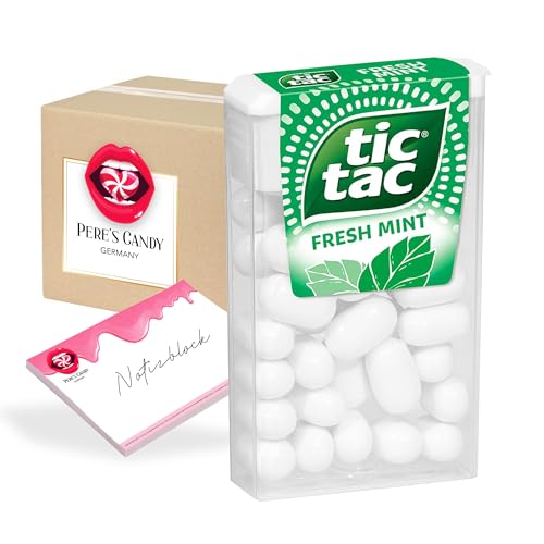 Pere's Candy® Bundle für Tic Tac Süßigkeiten MINT Geschmack 24 Pack (24 x 18 g) für kleine Momente der Erfrischung im praktischen Pack + Pere's Candy Notepad DIN A7-25 Blatt von PERE’S CANDY