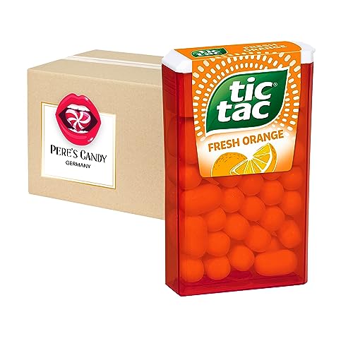 Tic Tac Süßigkeiten ORANGE Geschmack 24 Pack (24 x 18 g) | für kleine Momente der Erfrischung im praktischen Pack | von Pere's Candy® Box mit Geschenk von PERE’S CANDY