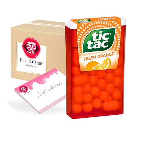 Tic Tac Süßigkeiten ORANGE Geschmack 24 Pack (24 x 18 g) | für kleine Momente der Erfrischung im praktischen Pack | von Pere's Candy® mit Geschenk notepad - Bundle von PERE’S CANDY