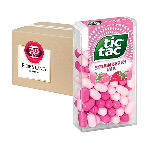 Tic Tac Strawberry Mix 24 Pack (24 x 18 g) - 432g | Süßigkeiten im praktischen Pack | von Pere's Candy® Box mit Geschenk von PERE’S CANDY