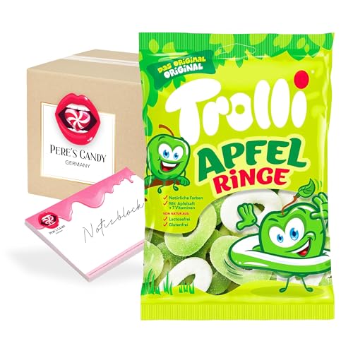 Pere's Candy® Bundle für Trolli Apfelringe Fruchtgummi 7erPack (7 x 150 g) + Pere's Candy Notepad DIN A7-25 Blatt von PERE’S CANDY