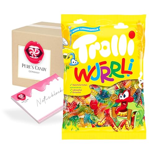 Pere's Candy® Bundle für Trolli Wurrli Fruchtgummi 7erPack (7 x 150 g) + Pere's Candy Notepad DIN A7-25 Blatt von PERE’S CANDY