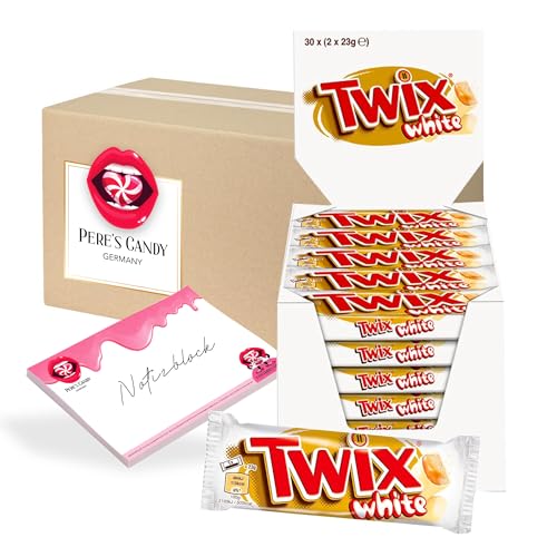 Pere's Candy® Bundle für Twix white (30 x 46 g) Schokoriegel + Pere's Candy Notepad DIN A7-25 Blatt von PERE’S CANDY