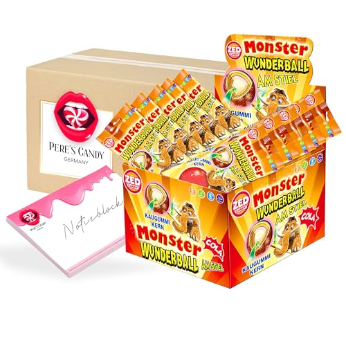 Pere's Candy® Bundle für ZED Monster Wunderball am Stiel Cola 1,2kg + Pere's Candy Notepad DIN A7-25 Blatt von PERE’S CANDY